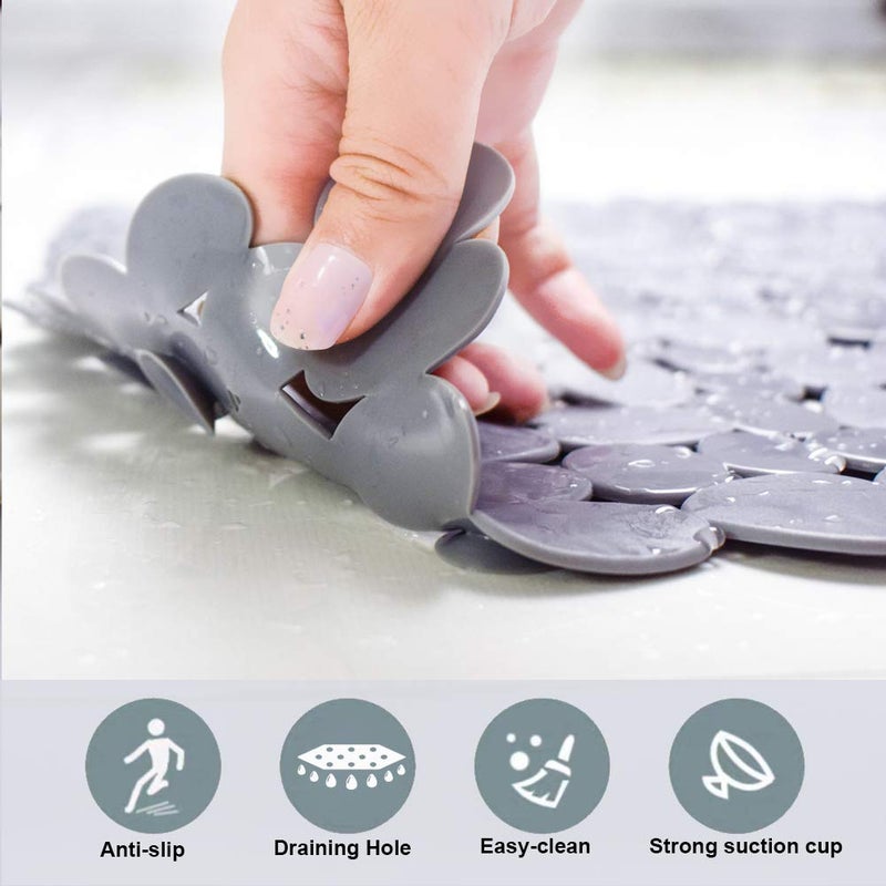 SONGZIMING Pebble Bath Mat 35x16 Inches for Bathtub to Non Slip in Shower with Drain Holes, Suction Cups (Grey) - Image 4